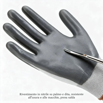 12 paia di guanti da lavoro protettivi con rivestimento in nitrile, trattati sul palmo per aumentare l’aderenza, resistenti all’usura, all’olio e allo scivolamento, adatti per l’industria, l’edilizia, i magazzini e