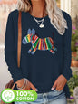 T-shirt girocollo stampata con motivo Torre Eiffel Parigi a maniche lunghe comoda moda primavera e autunno 100% cotone da donna