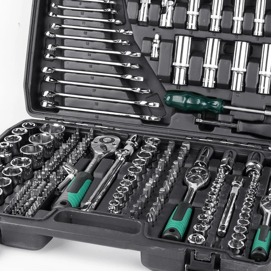 Set di chiavi a bussola da 216 pezzi, kit combinato di chiavi a cricchetto e dinamometriche, strumento per la riparazione di auto, 1/4", 3/8", 1/2", chiavi a cricchetto, cacciaviti, punte, set di utensili manuali, kit di stru