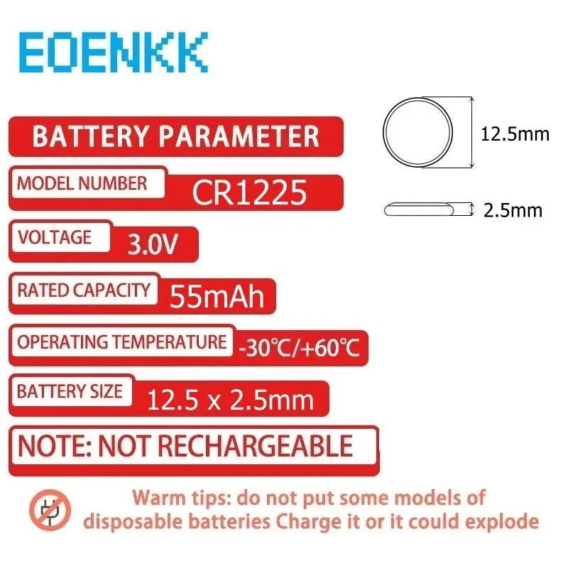 2-50 PZ CR1225 Batterie a bottone ECR1225 Batteria a bottone 1225 per strumenti elettronici, telecomando, bilancia elettronica 3V