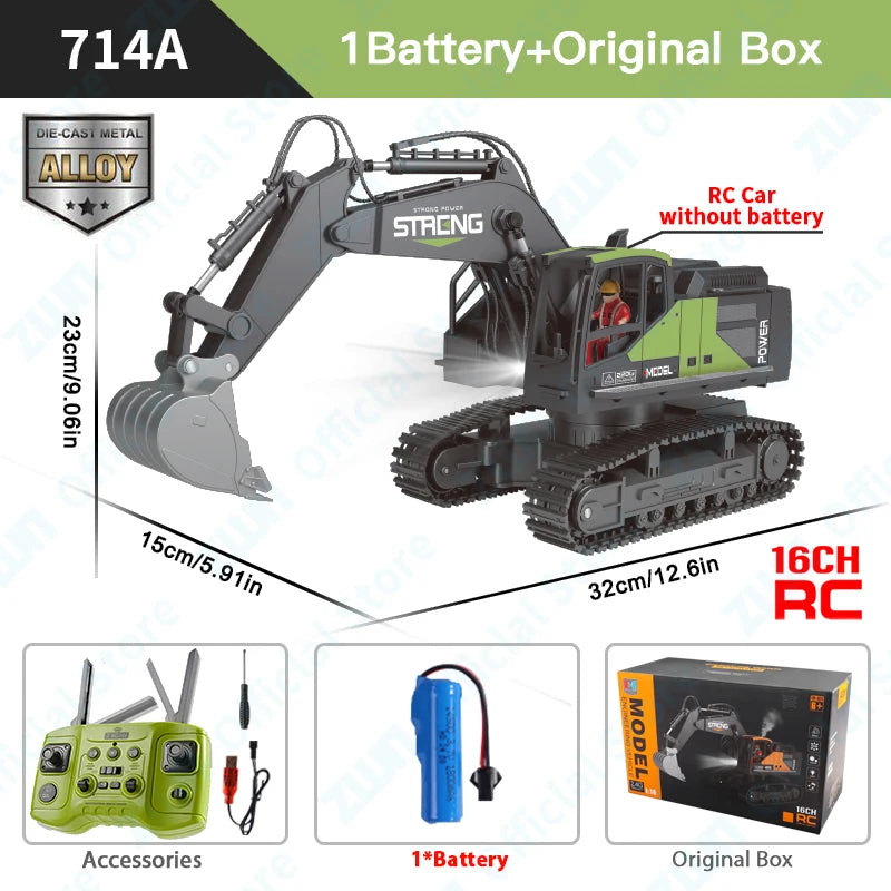 ZWN 1/16 1/20 Escavatore telecomandato Autocarro con cassone ribaltabile Modello RC Auto giocattolo Simulazione professionale in lega Veicolo da costruzione per bambini
