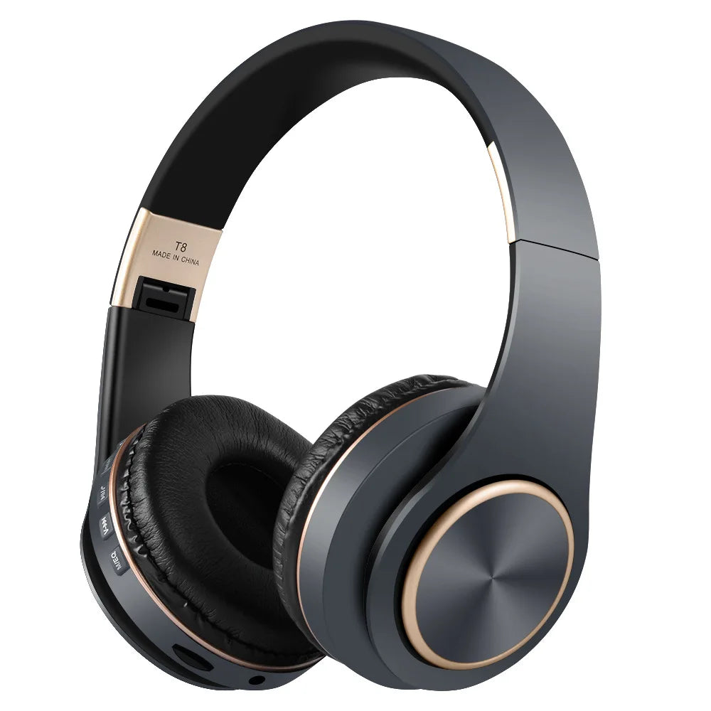 EOENKK T8 Cuffie wireless Bluetooth 5.3 con audio surround stereo, pieghevoli, per sport, a bassa latenza, per gaming, con riduzione del rumore