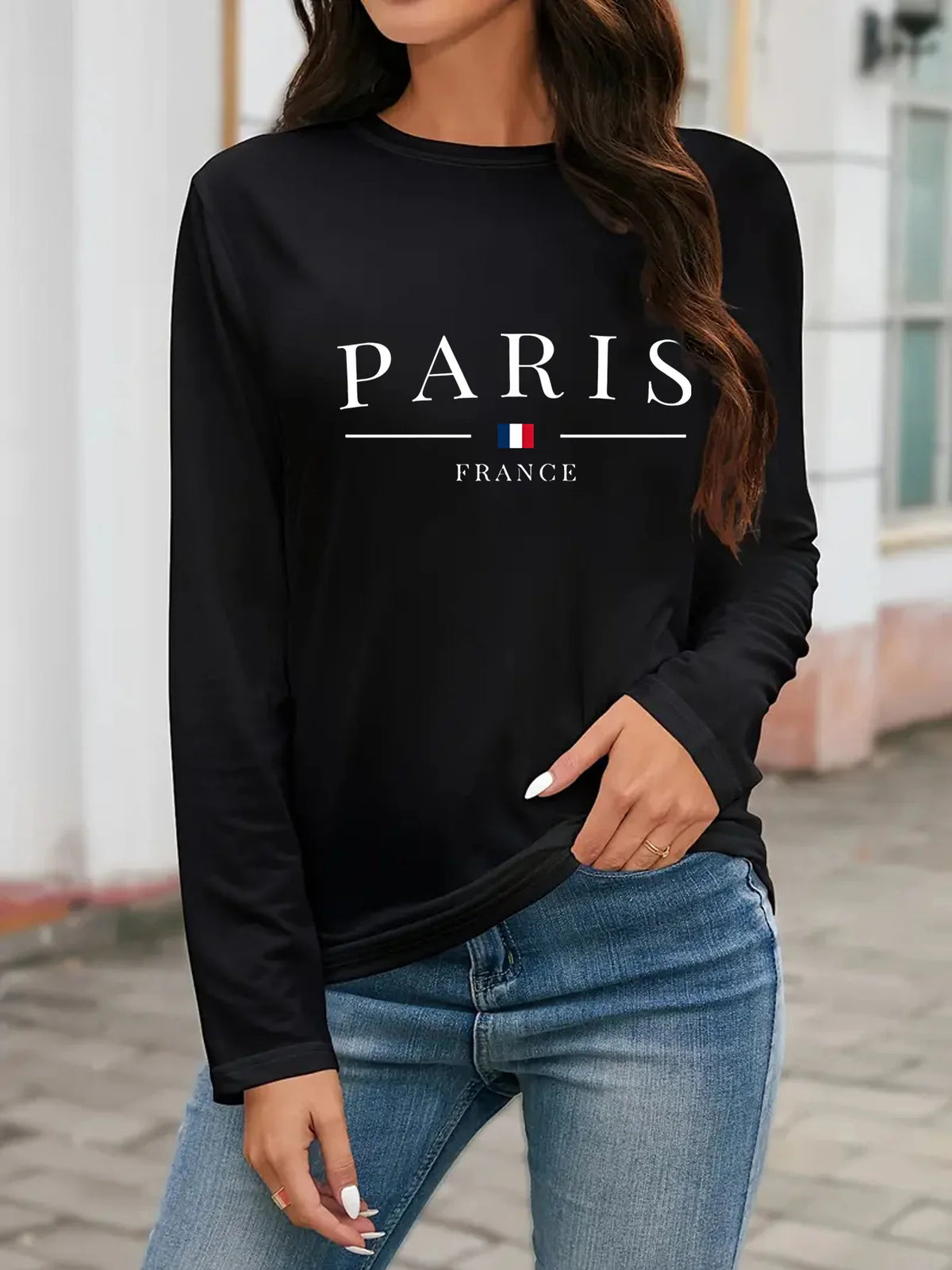 T-shirt da donna in 100% cotone, modello slim, a maniche lunghe, top bianco sottile, maglietta da donna
