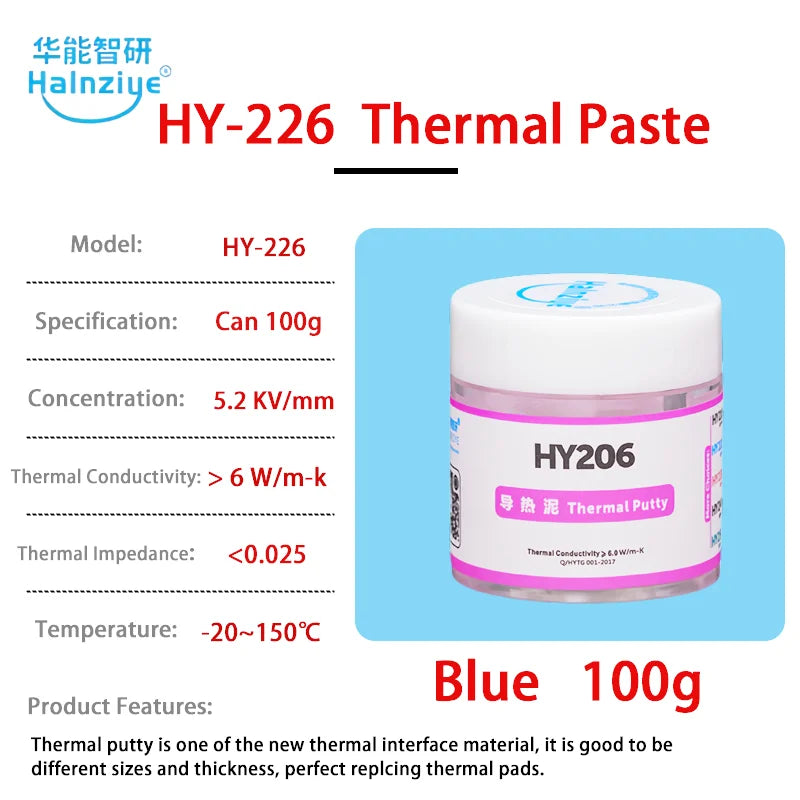 Pasta Termica Originale Halnziye HY206 6.0W/m-K Sostitutiva dei Pad Termici per Raffreddamento CPU GPU VRAM Laptop