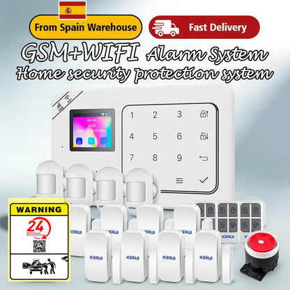 Kit Sistema di Allarme Domestico WIFI GSM KERUI Compatibile con Tuya, Allarme Antifurto Supporta Alexa Google, Sicurezza Wireless per Casa 433MHz