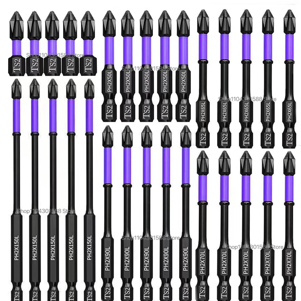 5-60PCS PH2 Set di punte per avvitatore a percussione Set di cacciaviti a croce magnetici Set di punte per trapano a percussione Vite Cacciavite a croce antiscivolo in acciaio legato