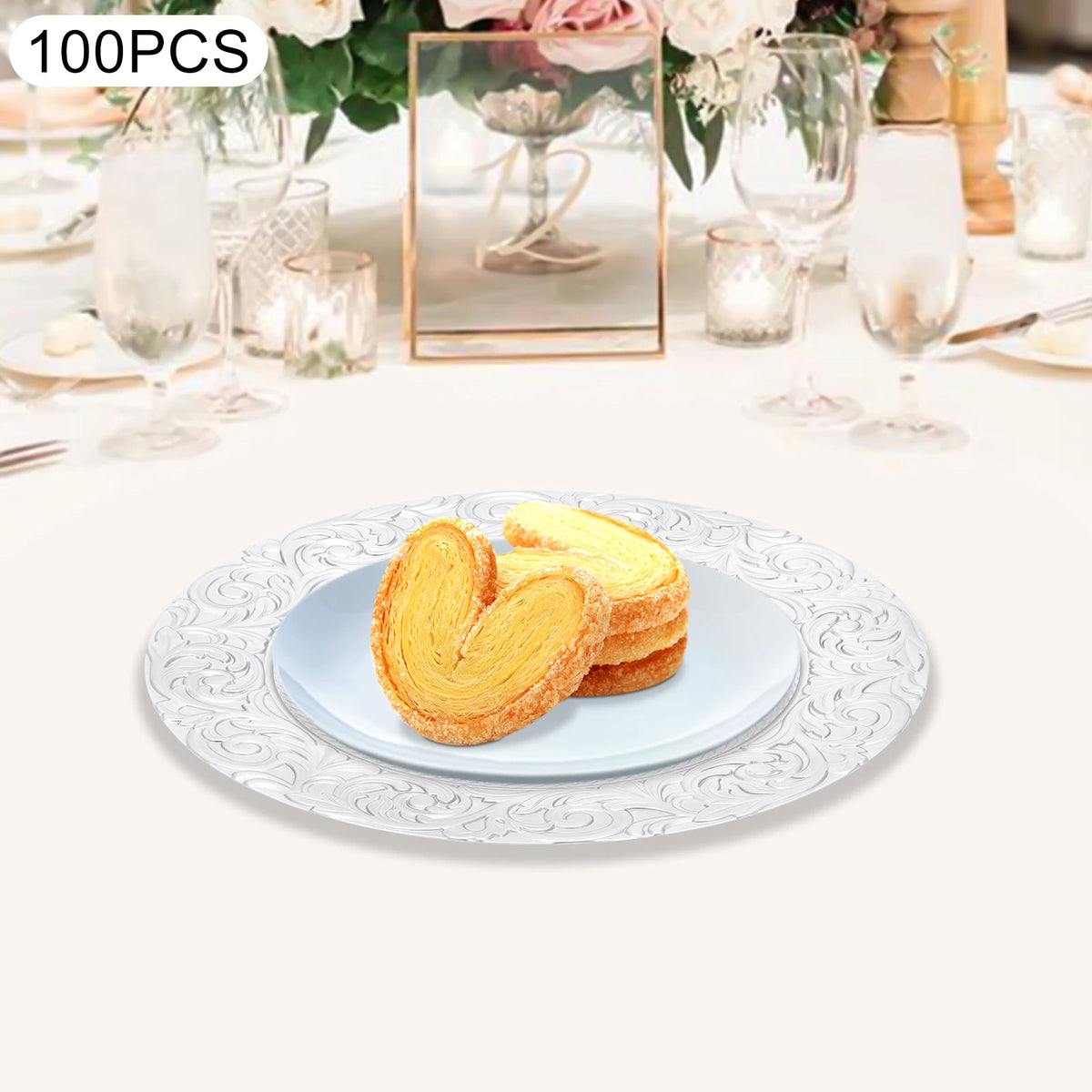 Set da 100 sottopiatto, sottopiatto rotondo, piatti da portata riutilizzabili, sottopiatto da 13 pollici per piatti da portata, ideale per matrimoni, feste ed eventi, design con fondo incavato stabile, elegante decorazione pr