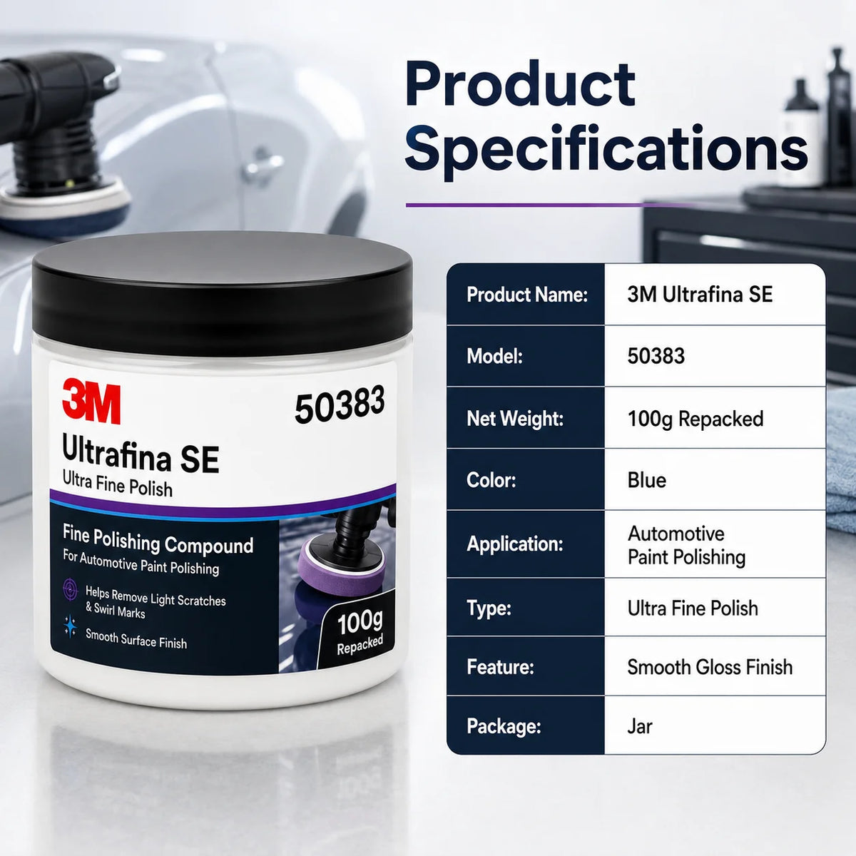 Lucidante Professionale 3M 50383 Ultrafina SE per Vernice Auto, Rimuovi Graffi e Ologrammi, Dettagliatura, Finitura Lucida, 100g Riconfezionato
