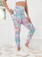 Pantaloni fitness da donna con tasca a vita alta stampati abbinati a pantaloni da yoga addominali attillati, adatti per correre, escursioni e sp