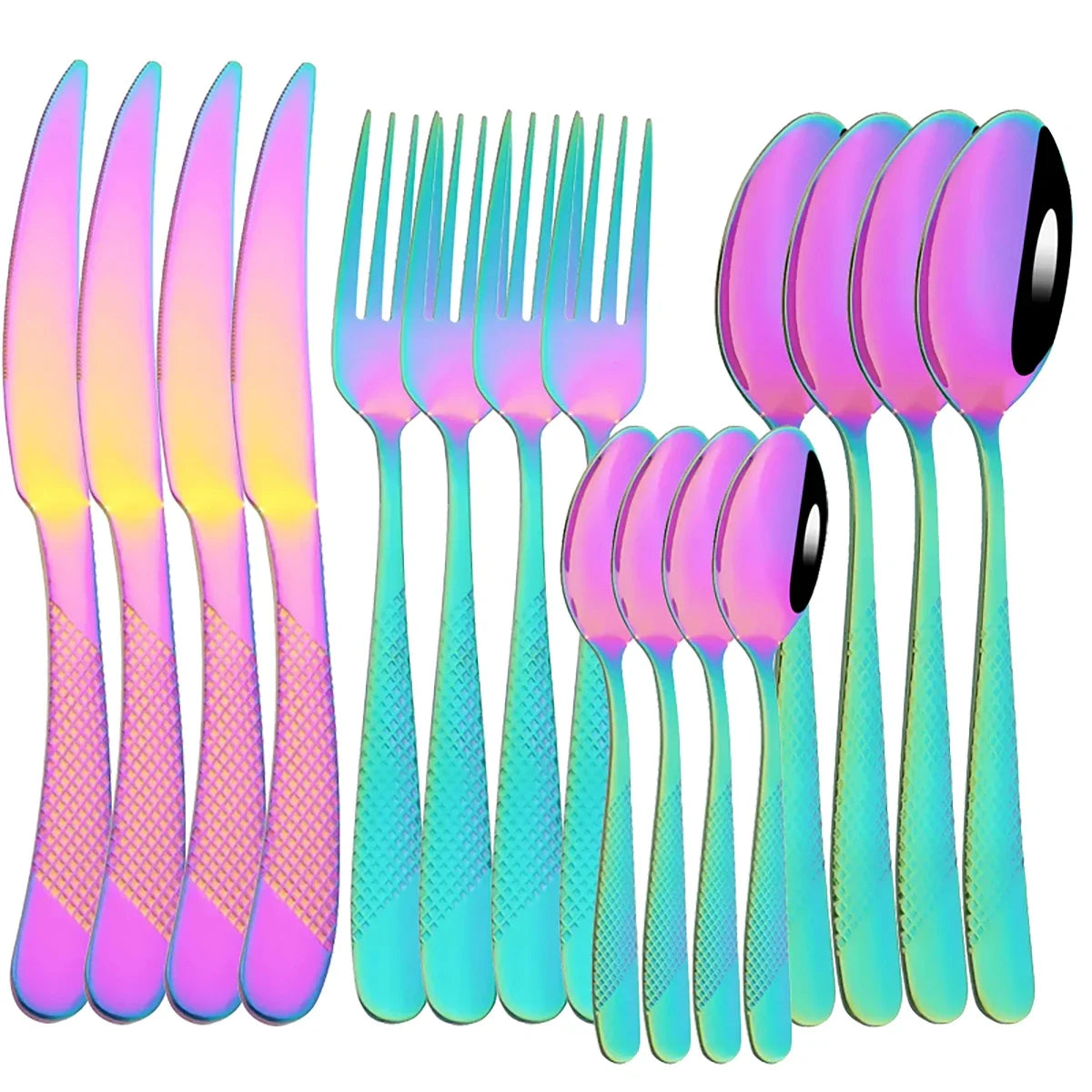Set di posate in acciaio inossidabile da 16 pezzi - Set di posate nere, lucidate a specchio, lavabili in lavastoviglie, include coltelli, forchette e cucchiai