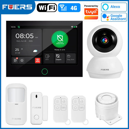 FUERS Sistema di Allarme Domestico 4G con Schermo TFT da 7 Pollici G70 Sistema di Allarme Antifurto Wireless GSM WiFi Compatibile con Tuya Smart