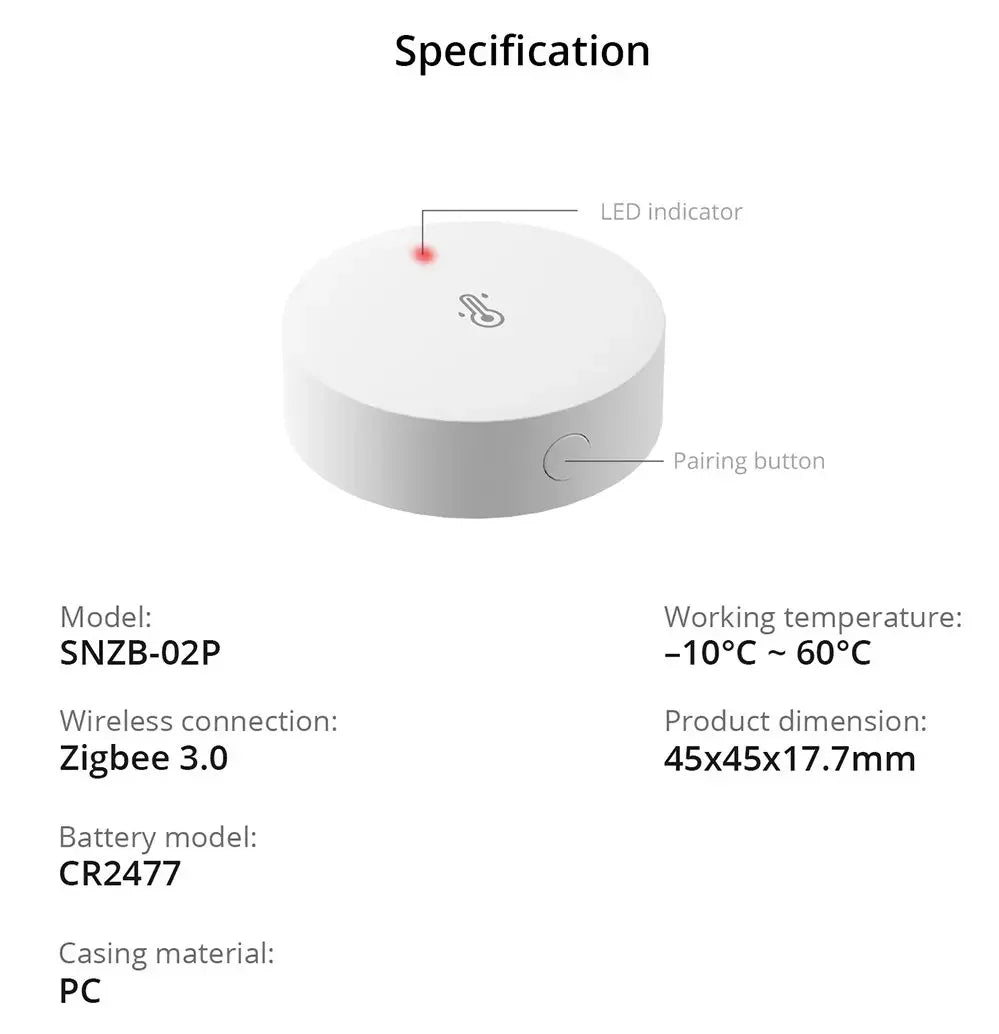 SONOFF SNZB-02P SNZB 02P Sensore Zigbee di temperatura e umidità Sonoff Zigbee Bridge per EWeLink APP Alexa Home Assistant