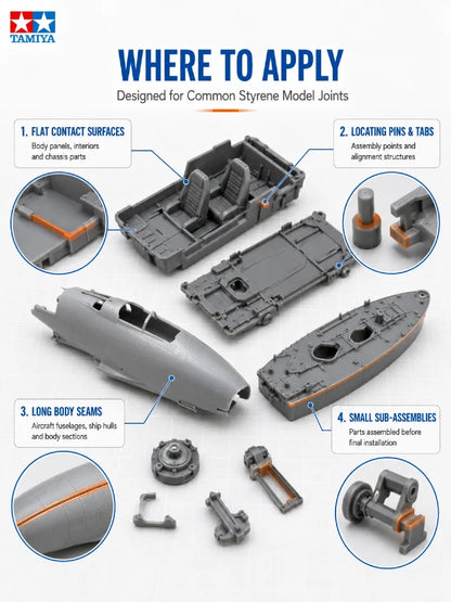 Adesivo in plastica TAMIYA 87012 per modellismo in stirolo, colla di precisione per assemblaggio kit, 20ml