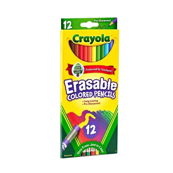 Matite Colorate Cancellabili Crayola, Pre-Affilate, Colori Vivaci, con Gomma, per Bambini e Forniture Artistiche Scolastiche