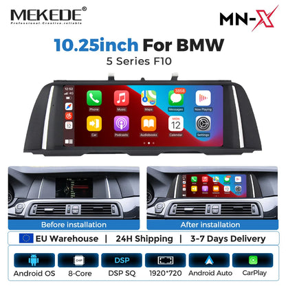 Autoradio Android 2026 con CarPlay Wireless, Android Auto, Mirroring, Navigazione GPS per BMW Serie 5 F10 F11 2011-2017, Schermo Touch da 10,25 pollici, ROM da 128GB, Lettore Video 4K, Schermo con Display per Telecamera Poste