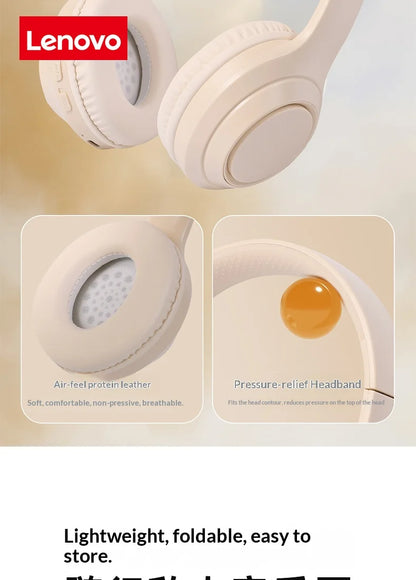 Nuove Cuffie Pieghevoli Wireless Lenovo Over-ear Bluetooth 5.3, Auricolari per Giochi, Cuffie Sportive con Microfono, Auricolari Musicali