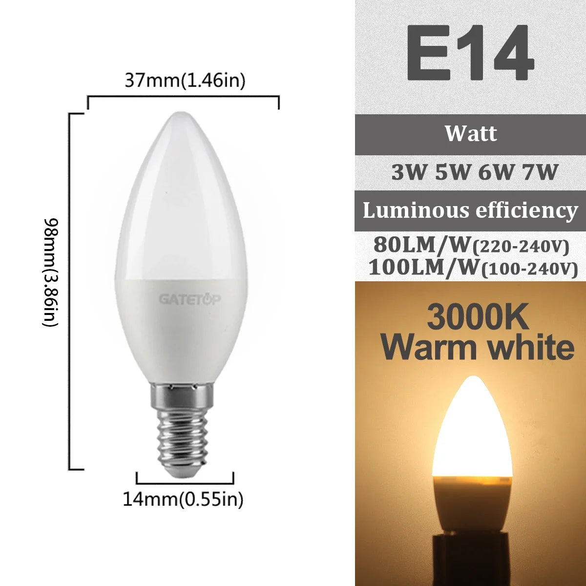 5-12pcs E14 E27 Lampadina Led 220V 110V 3W 5W 6W 7W Illuminazione Calda 3000K 6000K Lampada a Candela Led Lampadario Luce per la Decorazione Domestica