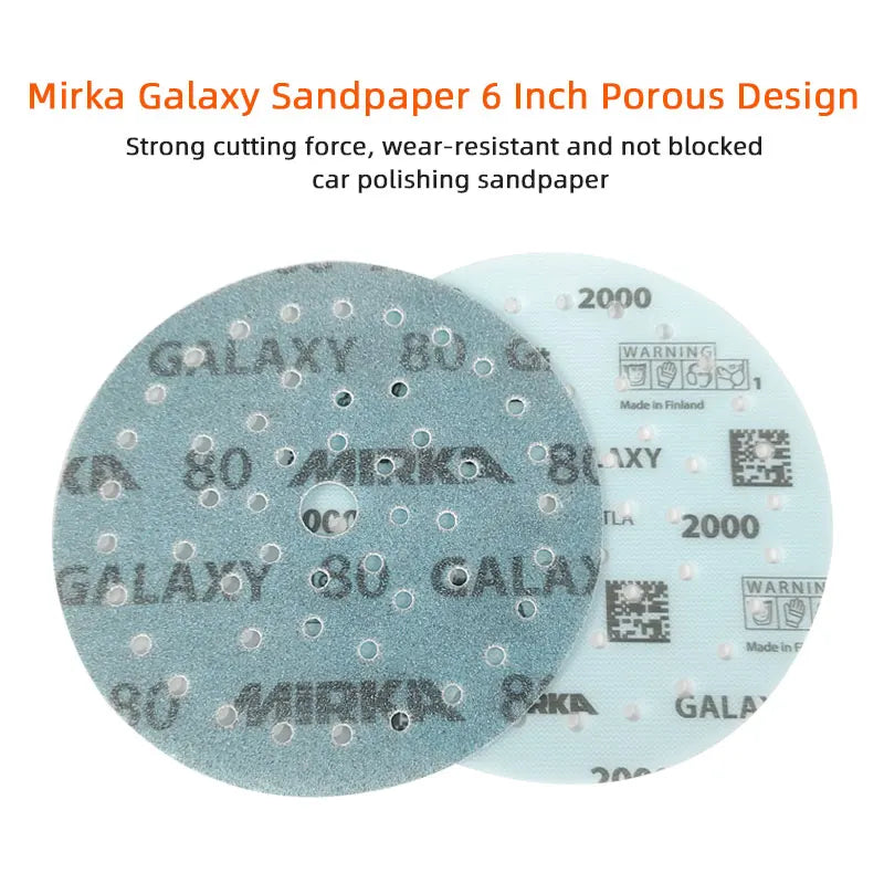Carta Abrasiva a Secco GALAXY Mirka per Carrozzeria Auto, 6 Pollici 150mm, Rotonda con Base Floccata per Lucidatura di Legno, Mobili e Ferramenta
