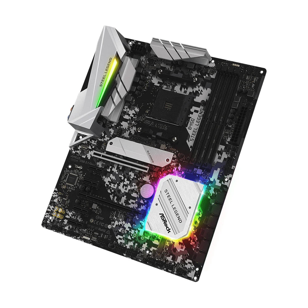 Scheda Madre ASRock B450 STEEL LEGEND B450 AM4 Compatibile con CPU R5 5600 5600G R7 5700X3D 5800X 4xDDR4 3200MHz 128GB HDMI M.2 ATX