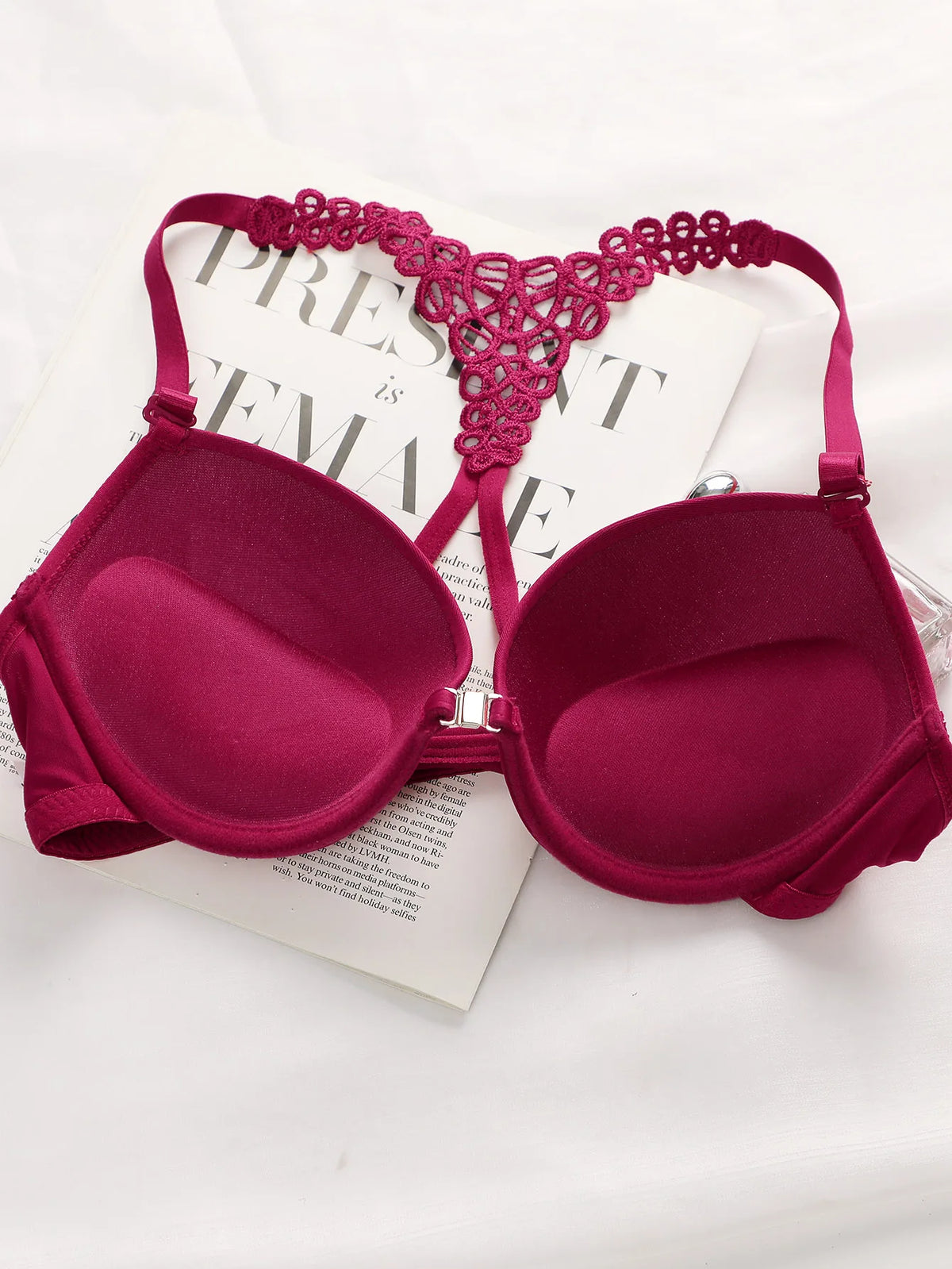 Signore nero rosso blu con cerchi in acciaio fibbia anteriore bellissimo set di biancheria intima reggiseno pull up posteriore A2128