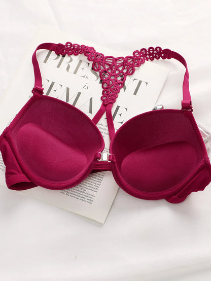 Signore nero rosso blu con cerchi in acciaio fibbia anteriore bellissimo set di biancheria intima reggiseno pull up posteriore A2128