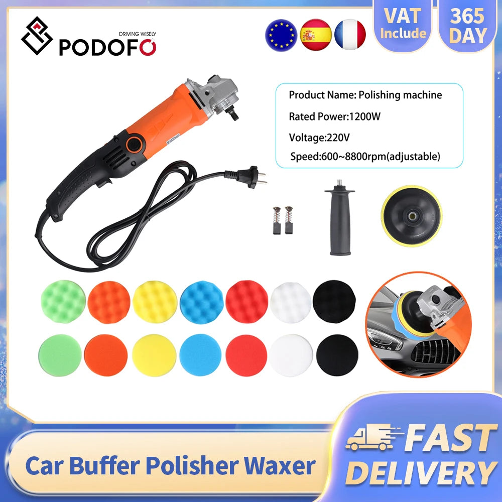Podofo Lucidatrice Rotativa Elettrica per Auto 1200W, Macchina per Lucidatura e Ceratura Auto a 6 Livelli Variabili, Strumento per Auto e Barche