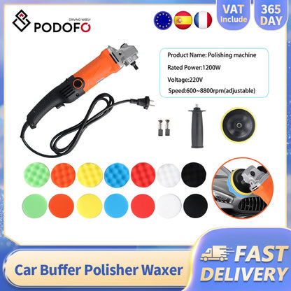 Podofo Lucidatrice Rotativa Elettrica per Auto 1200W, Macchina per Lucidatura e Ceratura Auto a 6 Livelli Variabili, Strumento per Auto e Barche