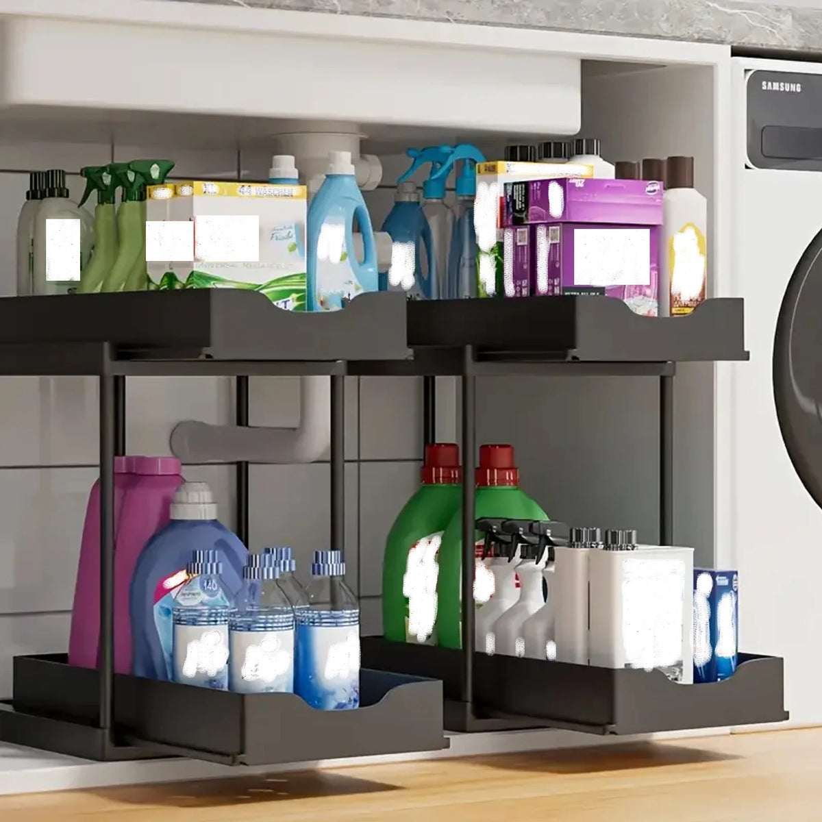Nuovo Organizzatore Sottolavello a 2 Livelli, Ripiano Scorrevole Estraibile, Scaffale Multifunzione per Cucina e Bagno, Organizzatore Salvaspazio per Armadietti
