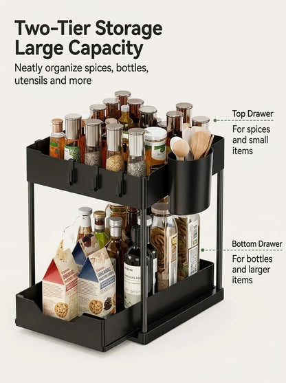 Organizzatore a più livelli estraibile per bottiglie di spezie in cucina, scaffale multifunzionale per l'organizzazione del disordine sotto il lavello del bagno