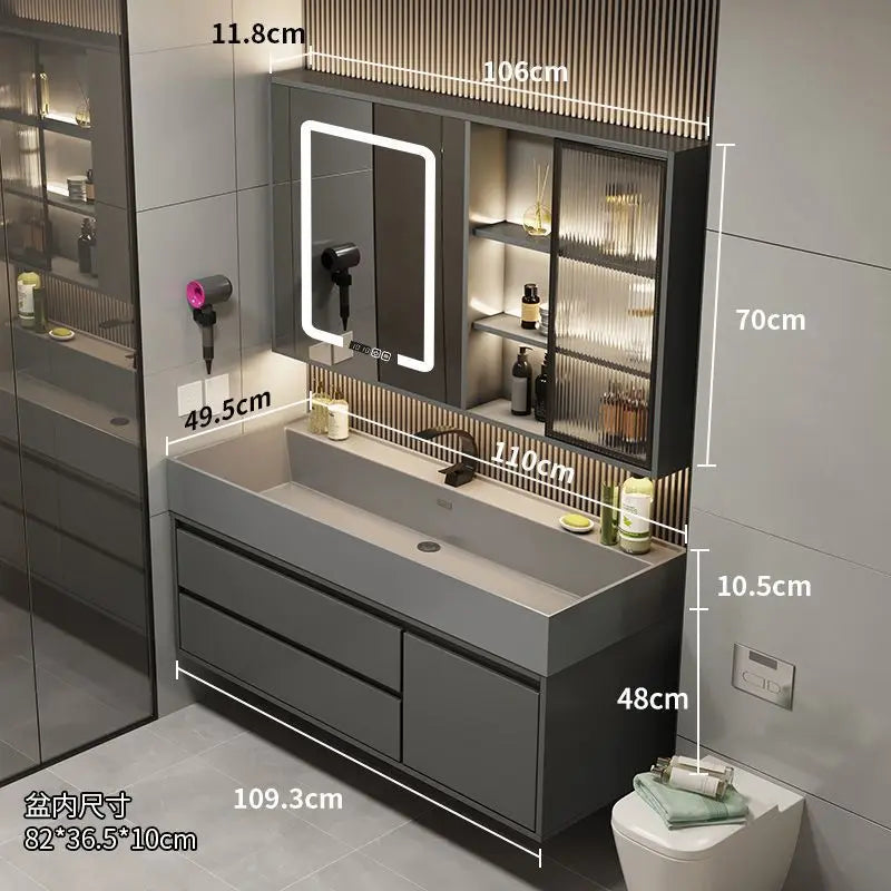 Combinazione di mobile lavabo e specchio da bagno in nano-roccia di lusso leggero