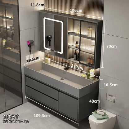 Combinazione di mobile lavabo e specchio da bagno in nano-roccia di lusso leggero