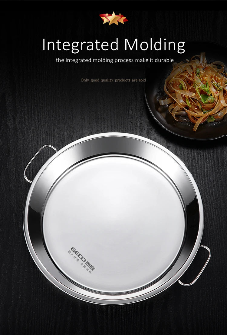 Piatto da cucina in acciaio inossidabile 304 certificato LFGB con 2 maniglie laterali Piatto per cottura a vapore ultra spesso per frutti di mare per stoviglie per banchetti