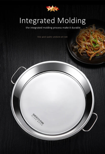 Piatto da cucina in acciaio inossidabile 304 certificato LFGB con 2 maniglie laterali Piatto per cottura a vapore ultra spesso per frutti di mare per stoviglie per banchetti