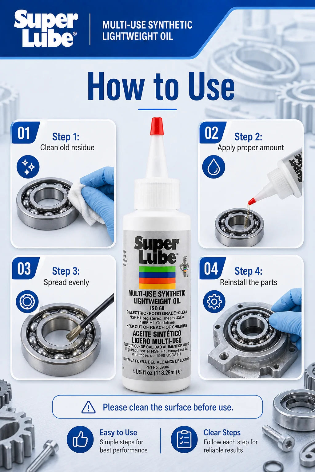 Super Lube 52004 Olio Sintetico Leggero ISO 68 Lubrificante Multiuso per Stampanti 3D, Cuscinetti e Guide