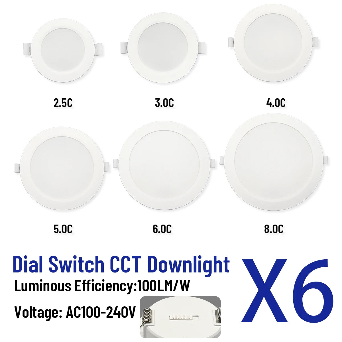 6 pezzi Spot LED da incasso a soffitto 3 CCT 3000K 4000K 6500K AC 220V 110V Bianco caldo freddo Lampada da incasso rotonda Faretto a LED Illuminazione