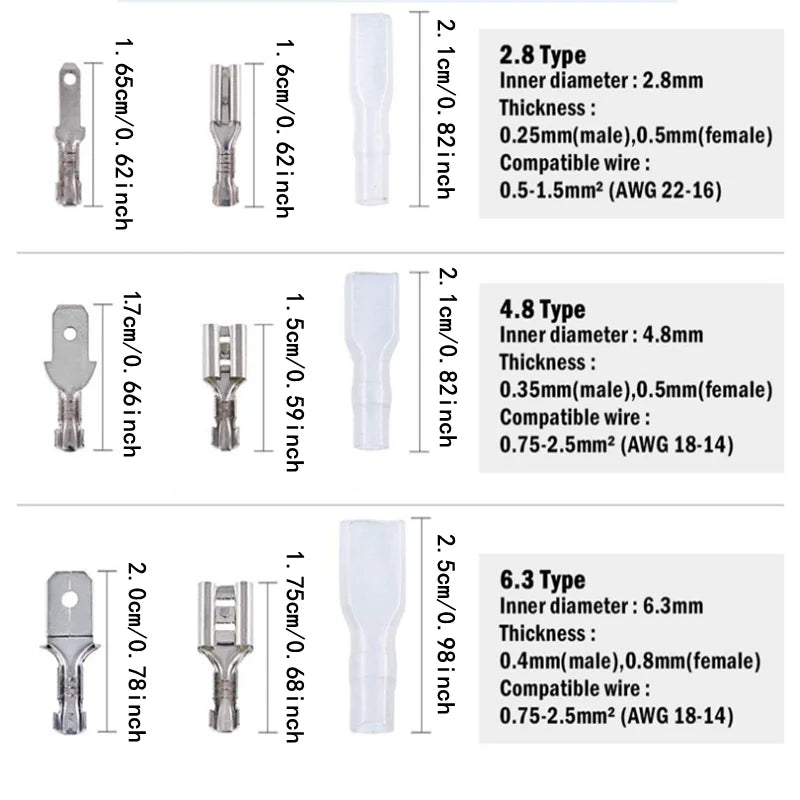 Terminale a crimpare in scatola, connettore elettrico, a forma di U/O, terminazione di giunzione 2,8/4,8/6,3 mm, connettore cavo, pinze di terminazione cavo
