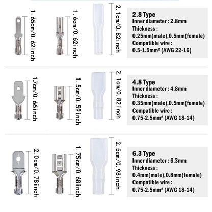 Terminale a crimpare in scatola, connettore elettrico, a forma di U/O, terminazione di giunzione 2,8/4,8/6,3 mm, connettore cavo, pinze di terminazione cavo