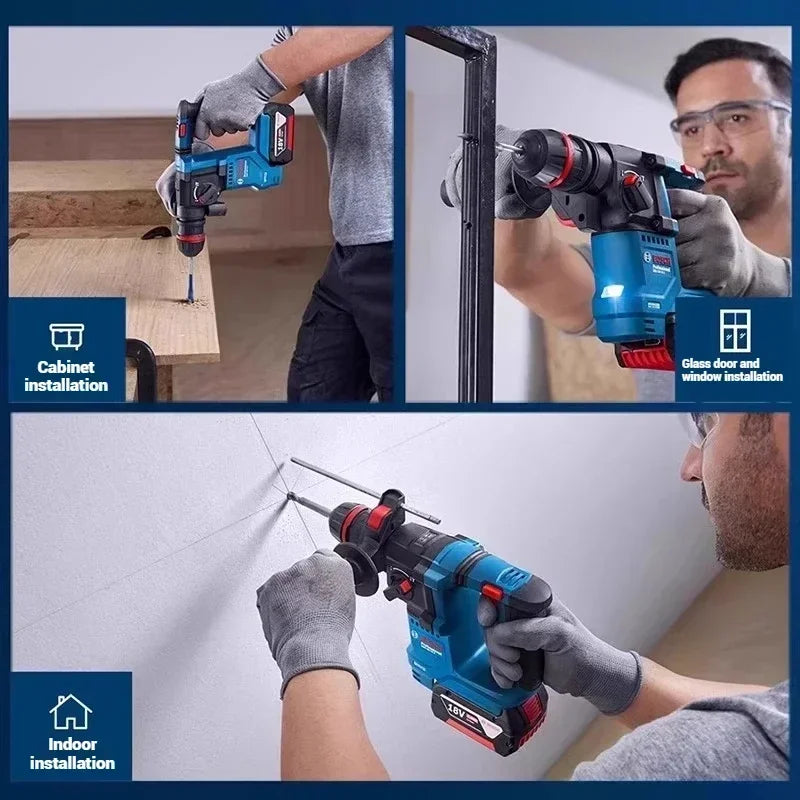 Trapano a percussione portatile Bosch GBH 18V-18 / 18X 18V con design ergonomico per montaggio a parete e operazioni di manutenzione edile