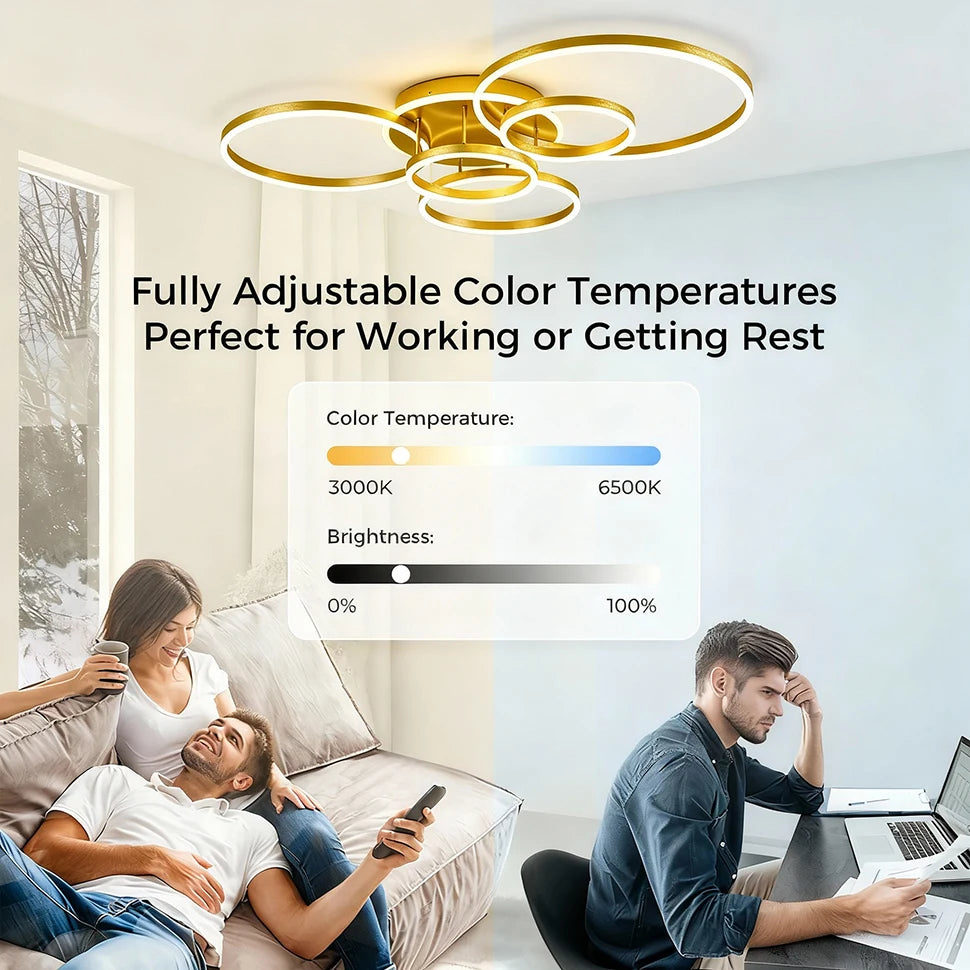 Lampadario a LED, Luci da Soffitto Moderne ad Anello in Acrilico, Illuminazione Intelligente per Hotel, Lobby, Soggiorno