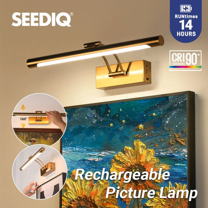 SEEDIQ Lampada da parete a LED ricaricabile in bronzo 4400mAh Batteria a lunga durata 40CM Luce per immagini wireless con telecomando per opere d'arte