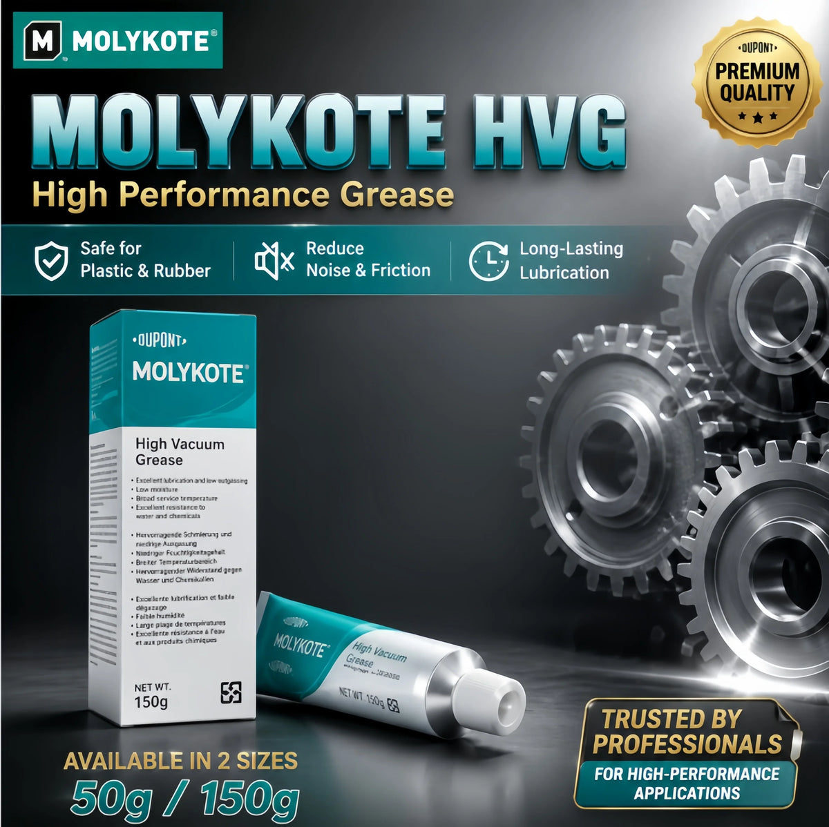 Grasso Siliconico Molykote HVG 150g Originale, Lubrificante per Alta Vuota per O-Ring e Valvole, Impermeabile e a Lunga Durata