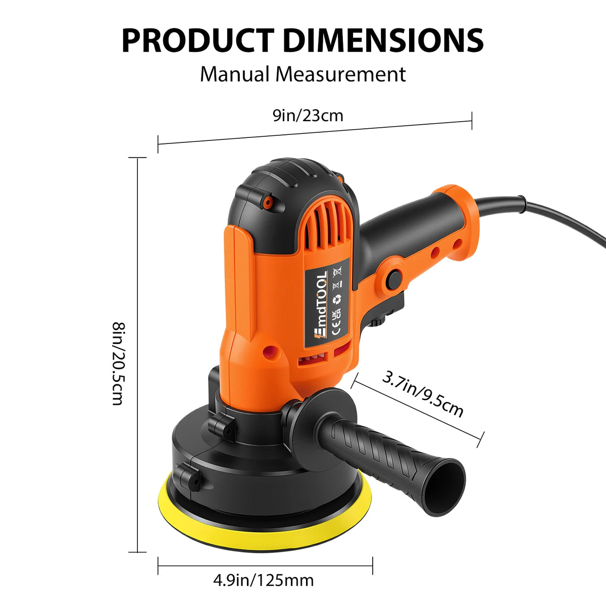 Lucidatrice Elettrica 1600W, Macchina Lucidatrice Rotante Portatile per Auto con 0-3000 RPM, Maniglie Laterali, 3 Tamponi Lucidanti, Dischi da 125mm/5in, Perfetta per Lucidatura Auto, Ceratura Pavimenti, Decalcificazione Meta