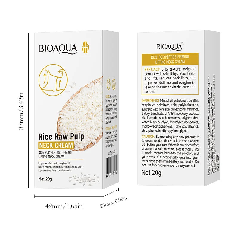 BIOAQUA Crema Collo al Riso Puro con Polipeptidi di Riso Rassodante, Lifting e Idratante, Migliora la Pelle Opaca e Ruvida, Riduce le Linee Sottili, Cura del Collo