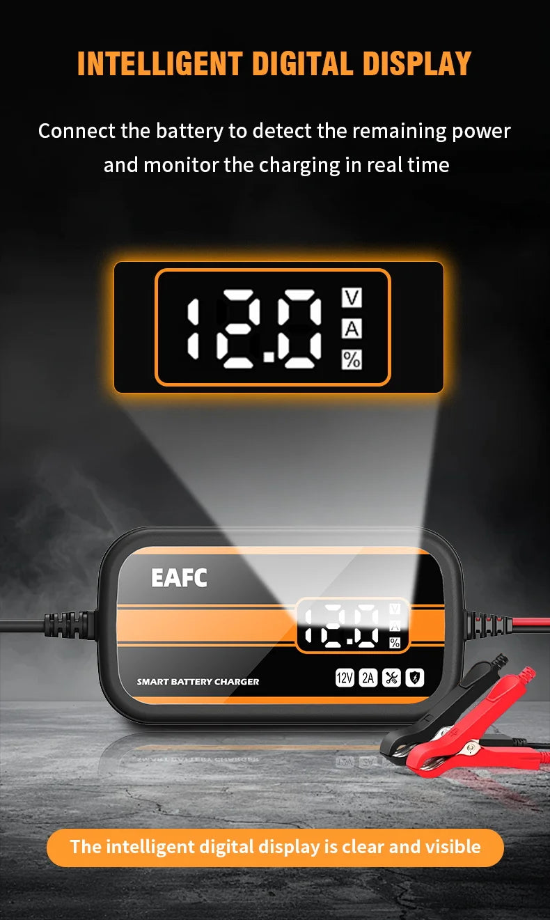 Il più nuovo caricabatteria per auto 12V 2Ah-20Ah caricabatterie per riparazione batteria al piombo con display digitale intelligente per auto SUV moto