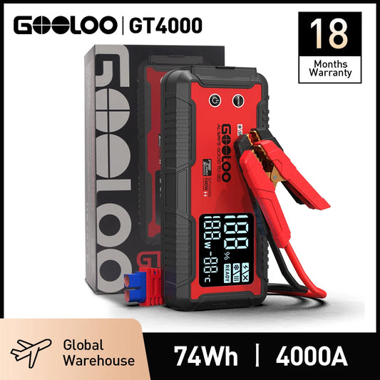 GOOLOO Avviatore d'Emergenza per Auto 12V 4000A, Batteria Portatile 20000mAh, Dispositivo di Avviamento Automatico, Power Bank per Emergenze