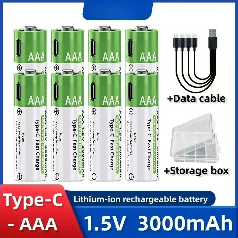 2026 NUOVA Batteria agli Ioni di Litio Tipo-C Ricaricabile ad Alta Capacità AA&AAA per Telecomando, Mouse, Giocattoli Elettrici