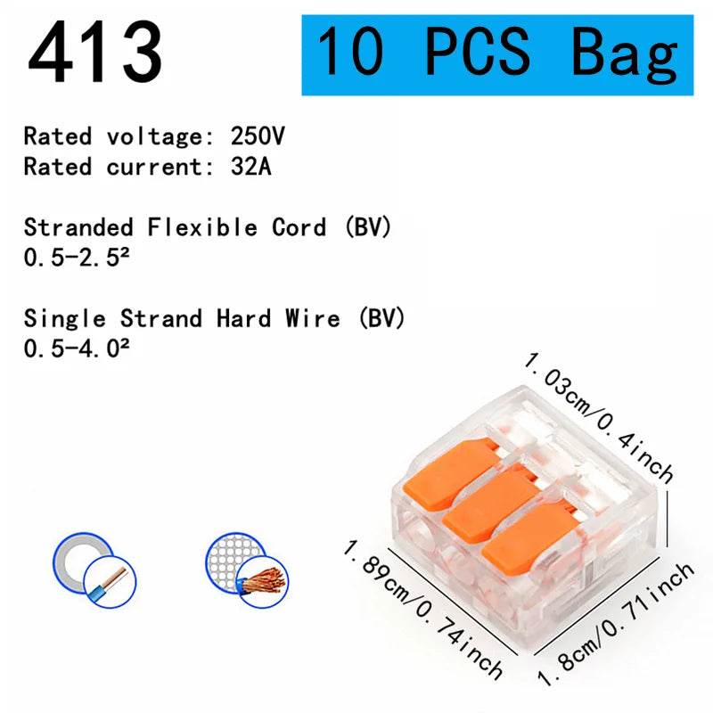 Terminali plug-in rapidi di tipo universale arancione da 10-75 pezzi, connettori per apparecchiature elettriche, terminali per connettori per cavi, 250 V/32 A