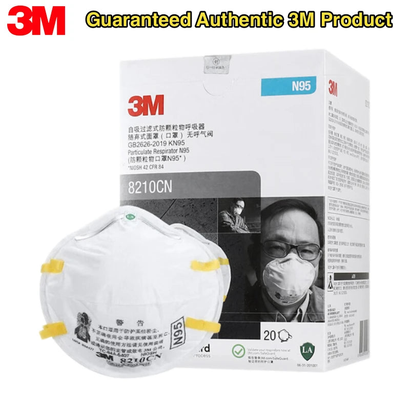 Maschera 3M 8210 N95 Originale, Respiratore Protettivo per Particelle, Approvato NIOSH, Maschera Antipolvere a Coppa per Costruzioni e Levigatura, 20 Pezzi/Scatola