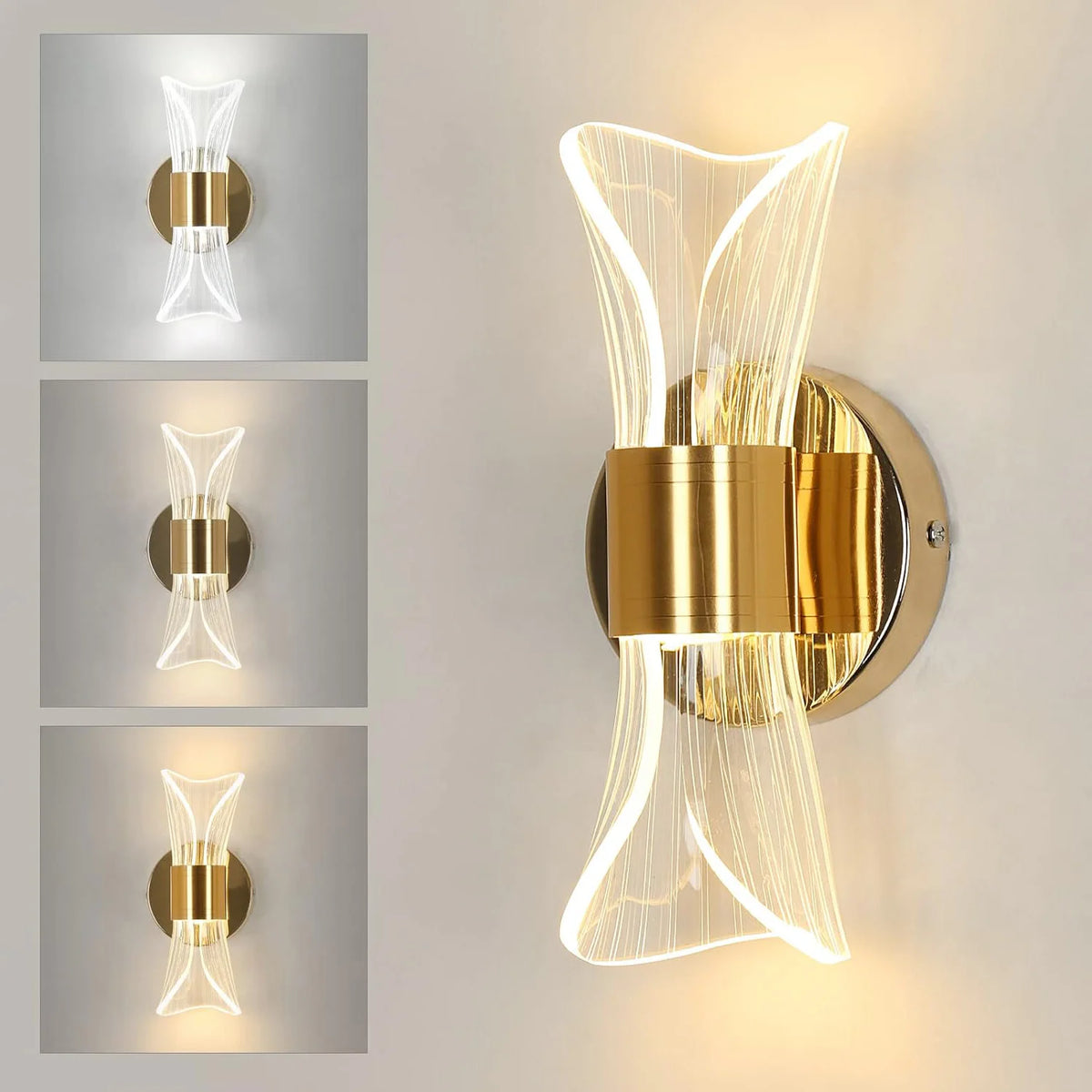 Lampada da parete per interni a LED 12W Lampada da parete moderna dimmerabile a 3 temperature di colore, illuminazione da parete in metallo acrilico per scale dell'ufficio della camera da letto