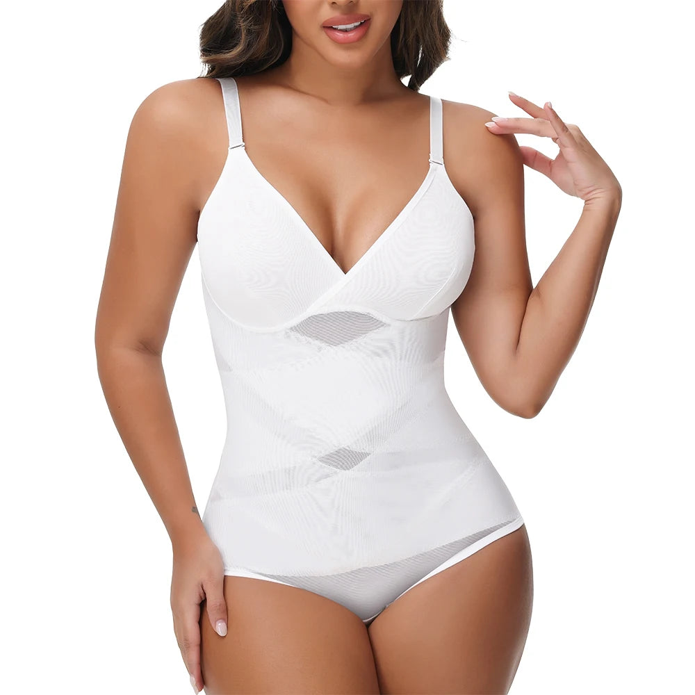 Body modellante per il corpo con controllo della pancia a vita incrociata per le donne Controllo completo del corpo con scollo a V Slip traspiranti in rete Intimo Sollevatore di testa
